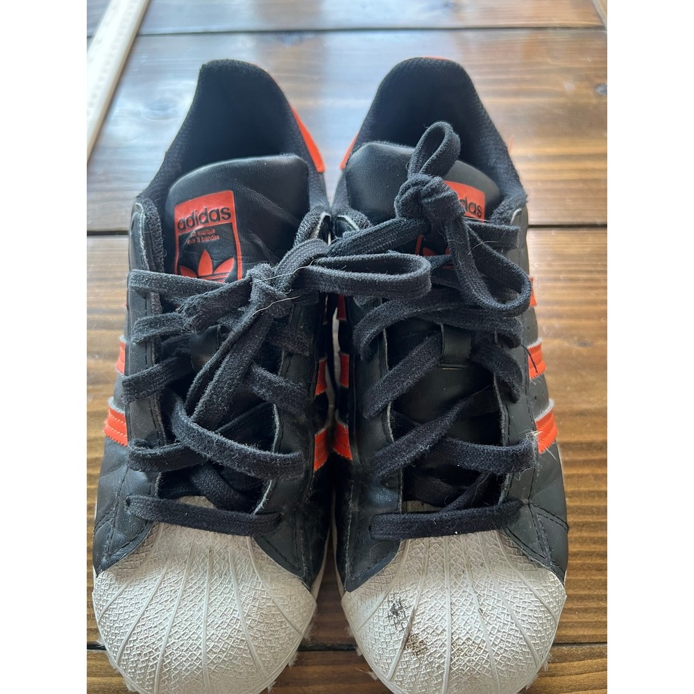 Adidas Superstar Black Orange Shell Toe Sneakers Low Top GV9920 Womens 5.5